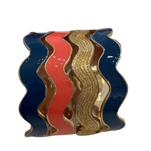 🇺🇸 Lilly Pulitzer Ric Rac Bangle Bracelet Set Navy Coral Gold